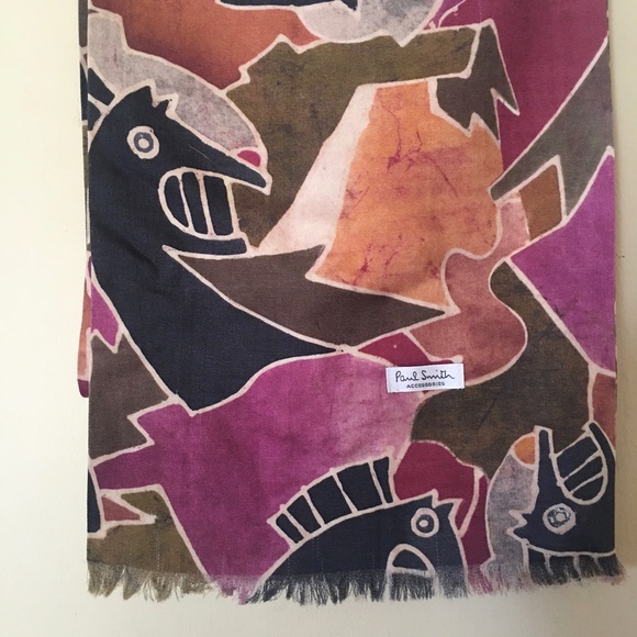 Paul Smith Wool Scarf - Abstract Horse / Knight / Chess Pieces - wine, neutral - Picture 2 of 7
